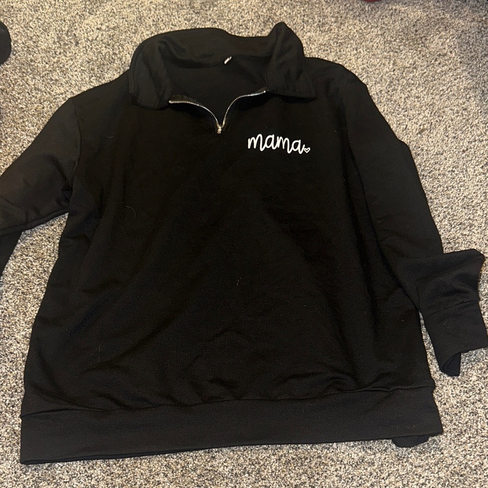5/$20 Black Quarter-Zip Pullover with 'Mama' Embroidery